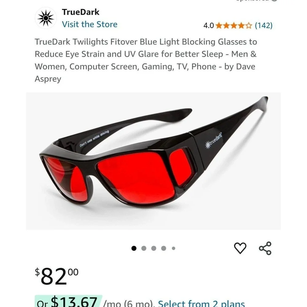 Truedark Fitover Glasses - Black - Red lenses for blue blocking & restful sleep